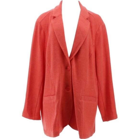 NWT DG2 BY DIANE GILMAN HEATHERED DOUBLE KNIT SWEATER BLAZER TERRACOTTA  LARGE - Picture 1 of 8